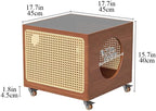 Bedside Table with Cat Condo Movable Side Table Wood and Handcrafted Rattan Cat End Table Square Coffee Table for Living Room All Occasion