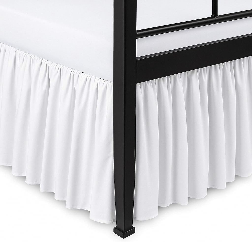 Mattress-Homes Ruffled Bed Skirt Split Corners with Platform, Tailored Fit Hotel Quality Wrinkle Free Ultra-Soft Microfiber Dust Ruffle, Upto 18 Inch Drop, Queen, White