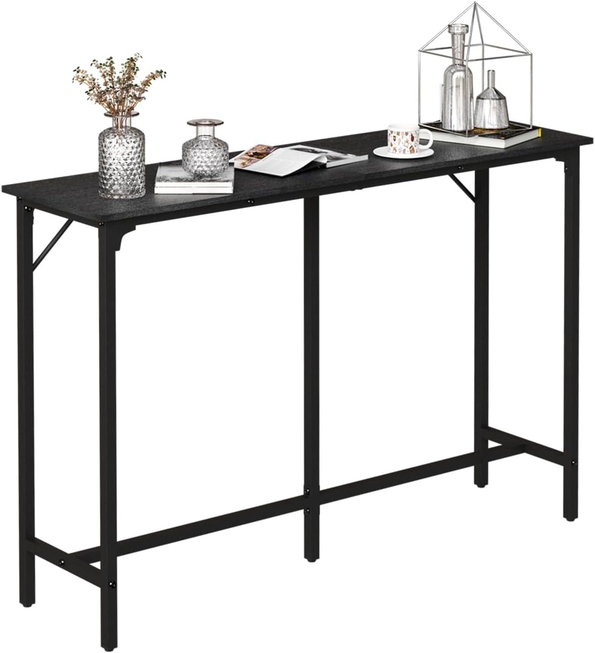 VINGLI 55 Inch High Top Bar Table, Wooden Rectangular Narrow Long Counter Height Pub Table, Multi-Scene Use for Kitchen Living Room Dining Sofa Entryway, Black
