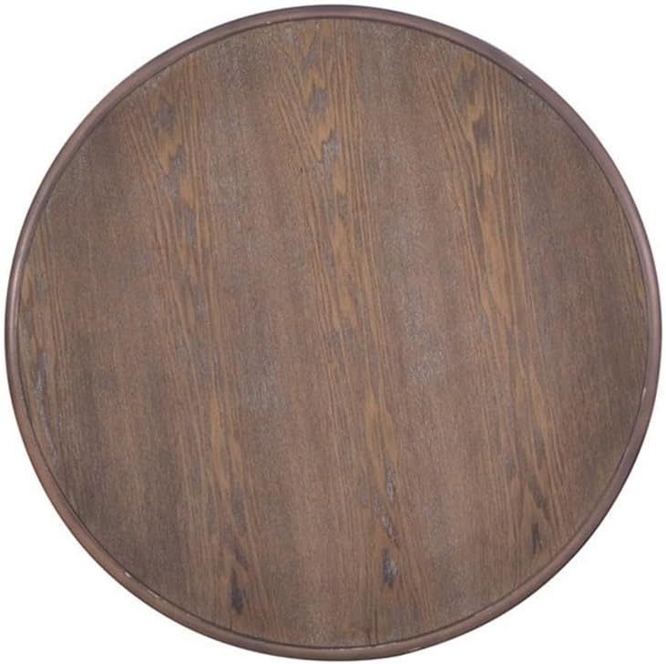 BOWERY HILL Set of 2 Round Wood Accent Pedestal Base Tables in Rustic Natural