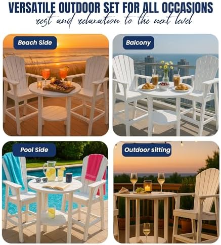 Phat Tommy Round Bar Height Patio Table - Outdoor Bar Table - Balcony Height Patio Furniture for Your Deck - Poly Outdoor Furniture, White