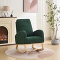 Green Upholstered Sherpa Rocking Chair for Nursery Bedroom, High Backrest Rocker Glider with Side Storage Pocket, Modern Accent Armchair for Living Room, Rubber Wood Legs