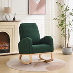 Green Upholstered Sherpa Rocking Chair for Nursery Bedroom, High Backrest Rocker Glider with Side Storage Pocket, Modern Accent Armchair for Living Room, Rubber Wood Legs
