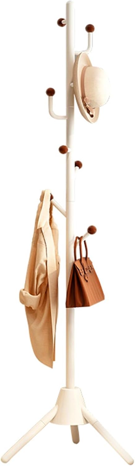Heavy Duty Coat Rack, 8-Hook Freestanding Metal Clothes Tree Stand for Entryway, Hallway, Bedroom - Sturdy Triangle Base, Non-Tipping, Space Saving, White