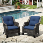 Outdoor Patio Chairs Set of 2, Wicker Patio Furniture with Thick Cushions, Curved Armrest, Deep Seating, Rattan Outdoor Chairs for Porch, Deck, Balcony