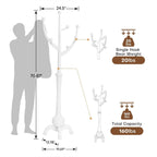 Wooden Coat Rack Freestanding Coat Tree with 8 Hooks, White | Stable Sphere Base, Heavy Duty Standing Coat Hanger for Entryway, Hallway, Bedroom, Coats, Hats, Bags