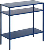 MAKLAINE Modern Metal Side Table, 24W x 10D x 24H, Handcrafted Steel Frame, Blue Finish, Compact Space-Saving Design, Industrial Contemporary Style for Living Room or Bedroom