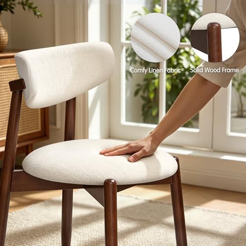 SUBRTEX Dining Chairs Set of 4,Upholstered Dining Room Chairs with Curved Backrest & Solid Wood Legs, Mid Century Modern Farmhouse Kitchen Chairs, Cream & Black Legs
