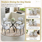Round Glass Dining Table Set for 4, 39" Round Kitchen Table and Chairs for 4 with Tempered Glass Top and Metal Base, 5 Piece Modern Dining Room Table Set for Small Spaces