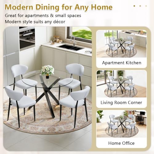 Round Glass Dining Table Set for 4, 39" Round Kitchen Table and Chairs for 4 with Tempered Glass Top and Metal Base, 5 Piece Modern Dining Room Table Set for Small Spaces