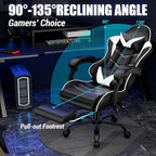 Czlolo Gaming Chair with Footrest, Lumbar Support Massager Video Game Chair with Metal Legs, High Back Reclining Gamer Chair with Headrest, 360° Swivel Office Computer Desk Chair (Snow White)
