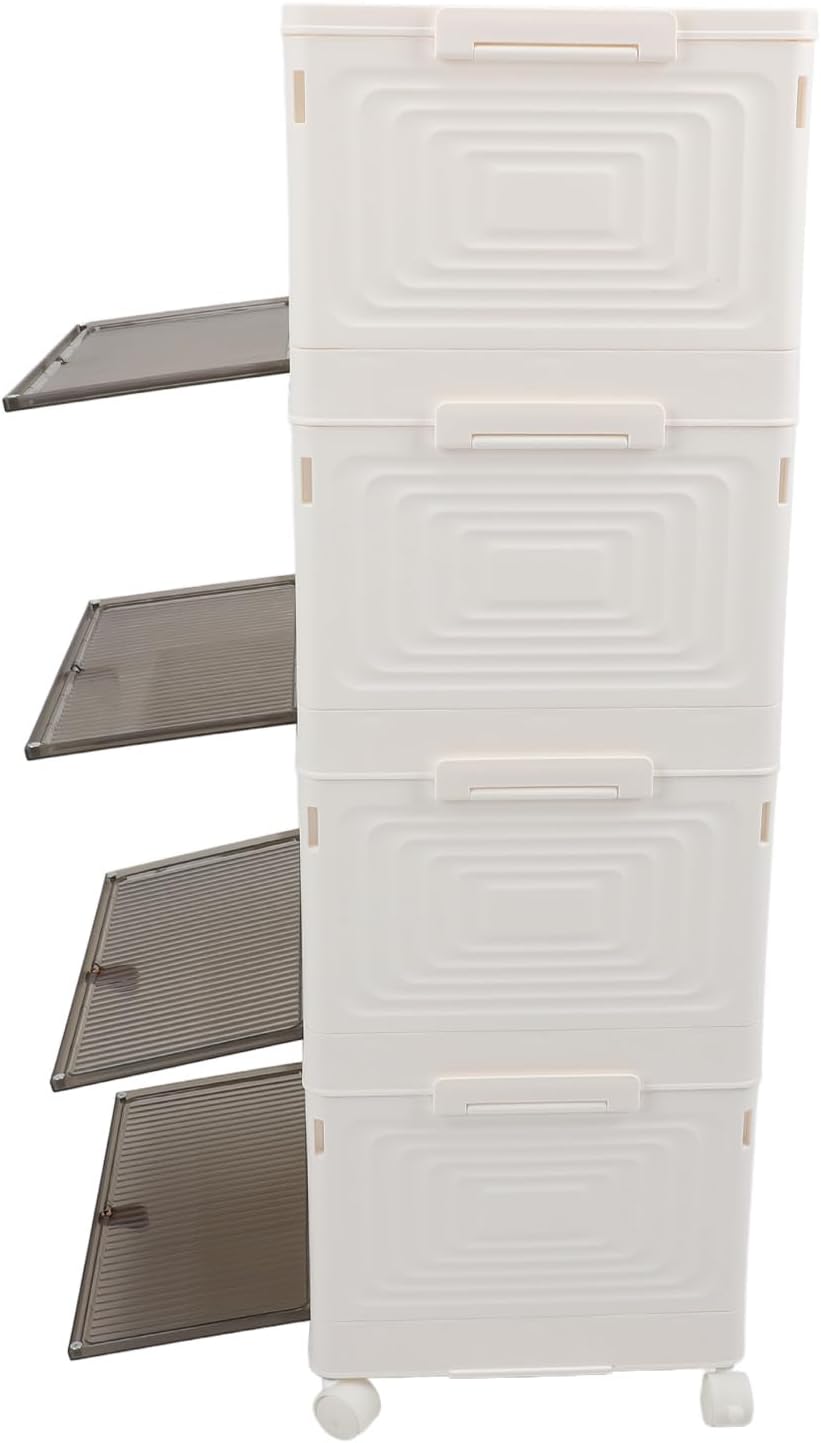 FTVOGUE Foldable Shoe Rack Organizer, PP Material, Large Capacity and Transparent Shoe Storage Box with Wheels for Closet and Entryway