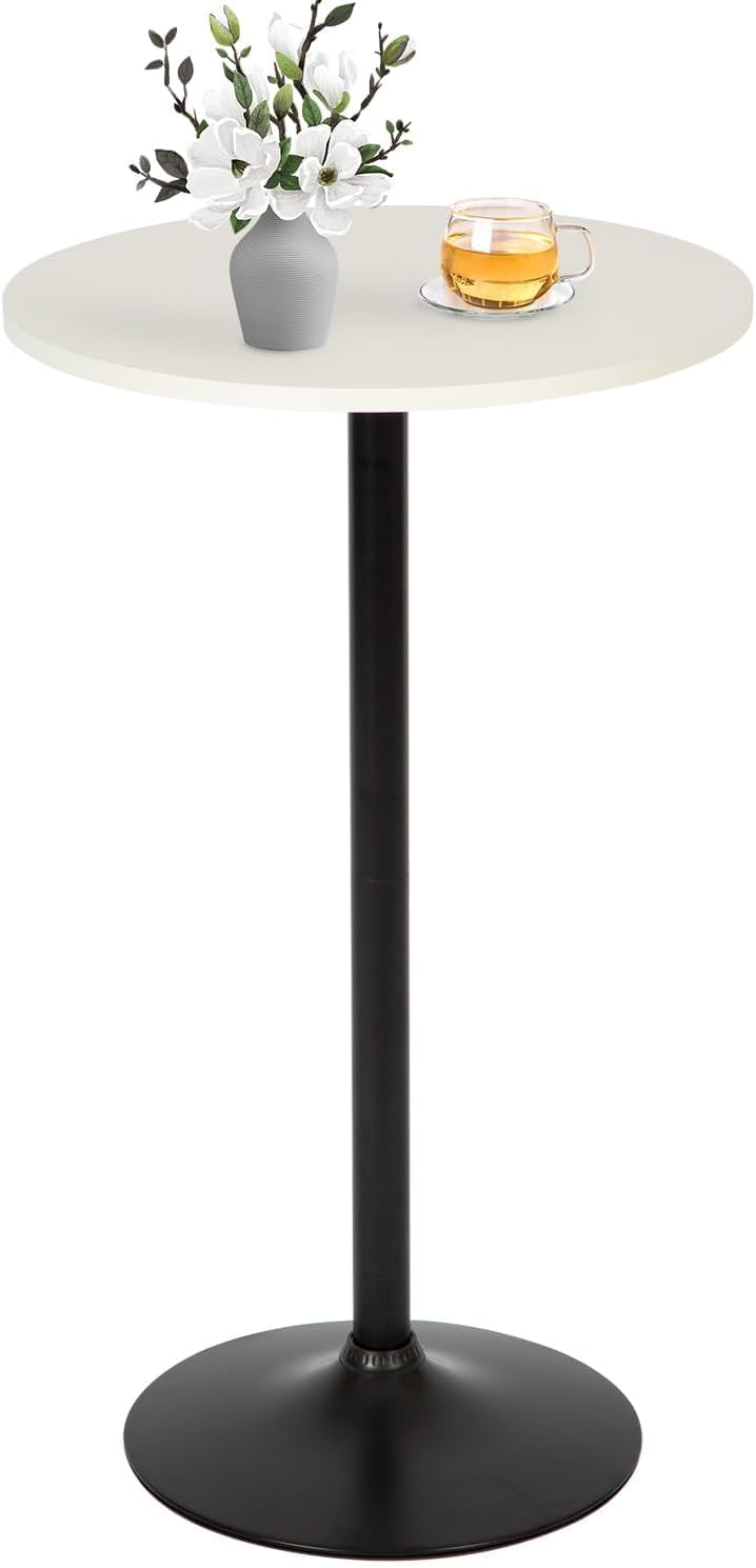 Round Bar Table 40" Height Modern High Top Pub Table with Solid Top & Sturdy Metal Base, Cocktail Table for Bistro, Home, Kitchen or Dining Room, White