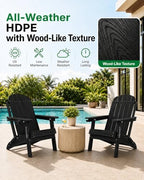 YEFU Adirondack Chairs Set of 2 for Outdoor: Folding Plastic Adirondack Chair with Cup Holder & Adjustable Back for Adult - All-Weather HDPE Weather Resistant for Patio Lawn - Easy Assembly(Black)