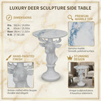 Modern Accent TableLiving Room White Deer Statue Contemporary‌ Faux Marble Night Stand Side Table with White Deer Base Reception Area & Bedroom（Width 19.69" ——Tall 25.59"）