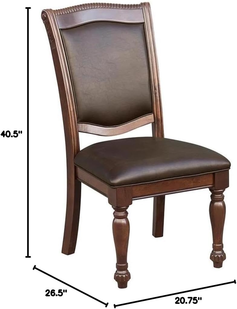 Pemberly Row Wood Dining Chairs Set of 6 in Brown Cherry Finish with Faux Leather Upholstery, Traditional Style Side Chairs for Dining Room with 19'' Back
