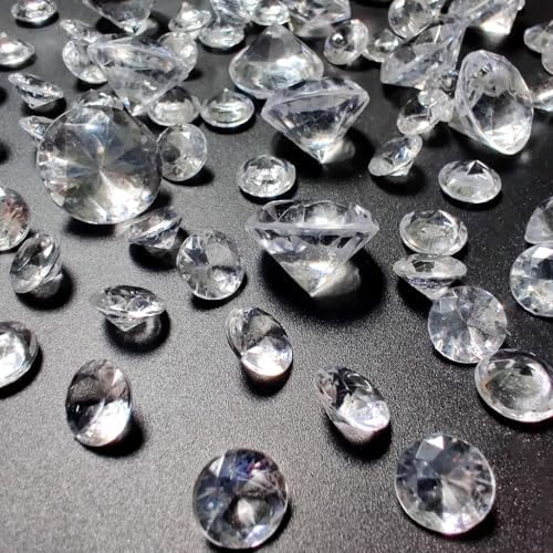 HappyFiller 420 Pcs Acrylic Diamonds Diving Gems Crystal Clear Treasure Jewels for Table Scatters, Wedding Centerpieces,Party Decor,Vase Fillers,Gift for Bride,Mom,Brithday,Size:0.8",0.4"