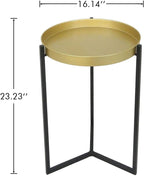 DDK 16" Round Side Table, Removable Gold Tray Top Metal End Table, Modern Small Nightstand Accent Table for Living Room Bedroom Nursery Bathroom Small Spaces