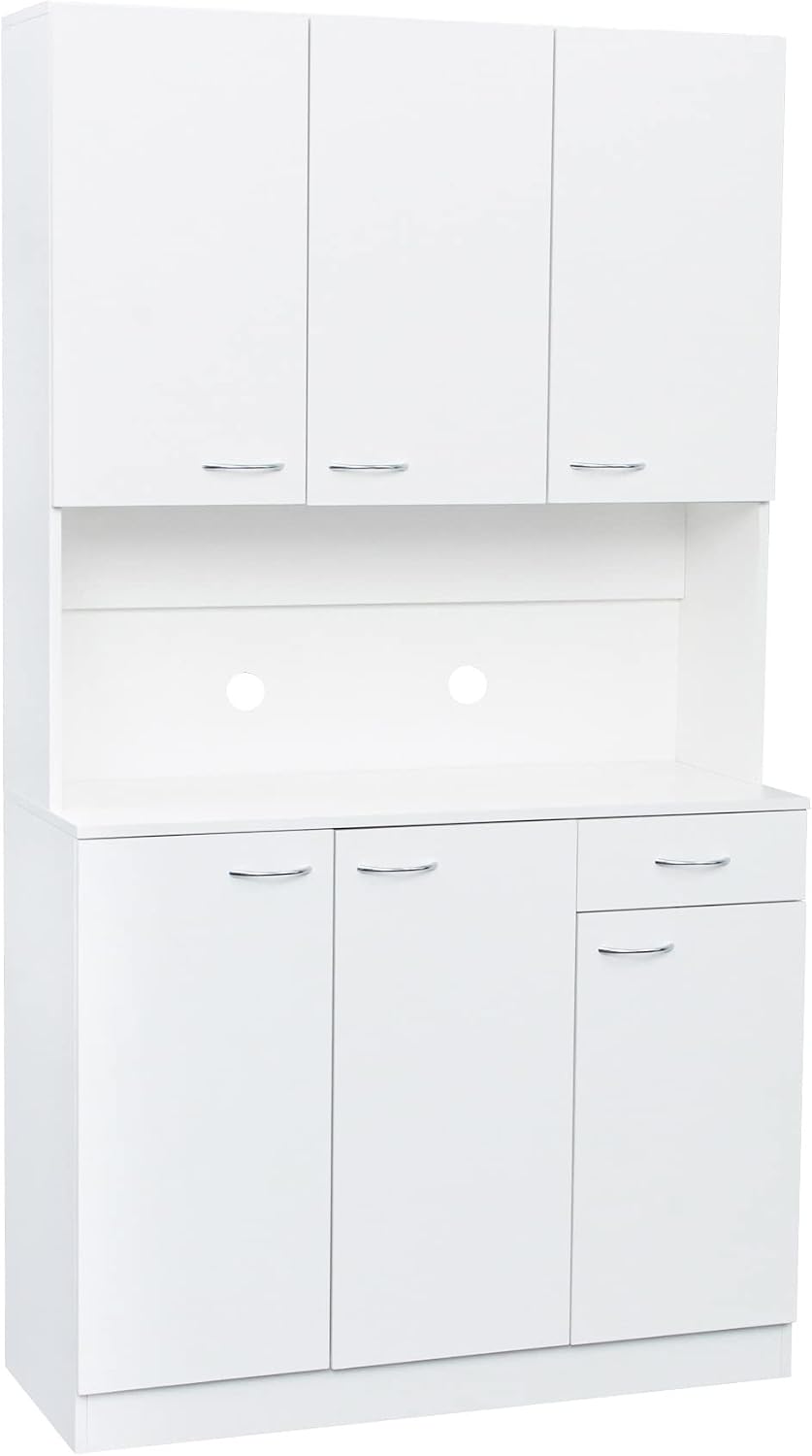 71" Kitchen Pantry Cabinet with Drawer, Farmhouse Tall Storage Cabinet with 6 Doors and Shelves, Rustic Freestanding Cupboard with Storage Rack for Kitchen, Dining Room (White)