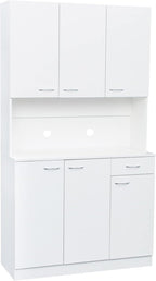 71" Kitchen Pantry Cabinet with Drawer, Farmhouse Tall Storage Cabinet with 6 Doors and Shelves, Rustic Freestanding Cupboard with Storage Rack for Kitchen, Dining Room (White)