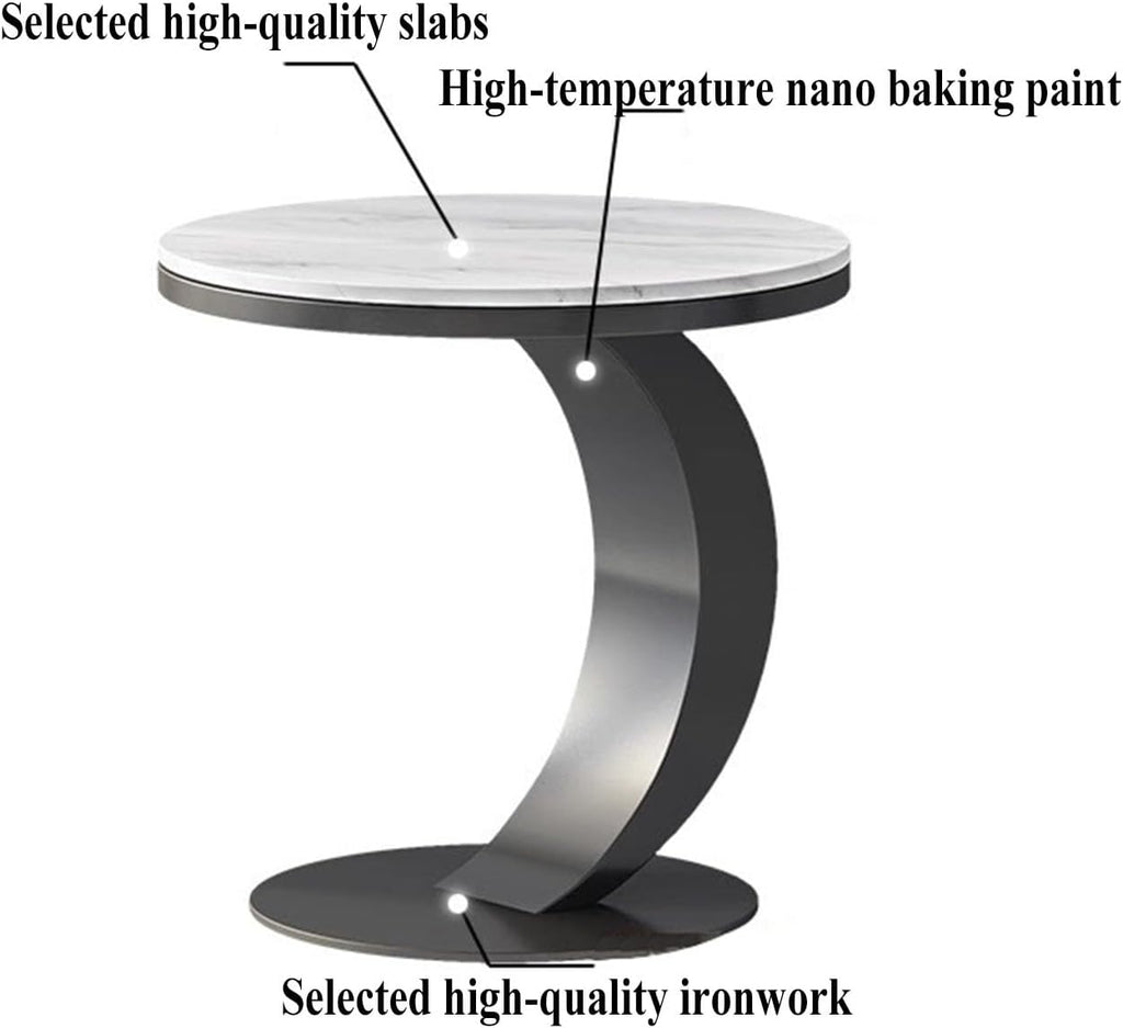 Modern C-Shaped Side Table, Sintered Stone Top & Sturdy Metal Frame, Minimalist Accent Table for Living Room Bedroom Sofa(A,40 * 55CM)