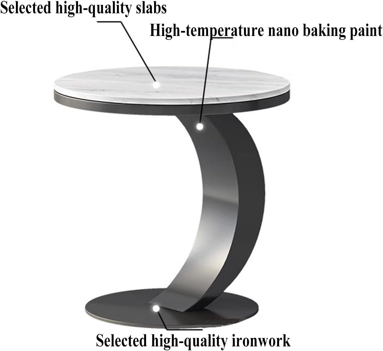 Minimalist C-Shaped Accent Table, Premium Sintered Stone Top, Anti-Scratch & Waterproof, Perfect as Sofa Side Table Nightstand(B)