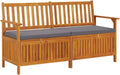 Solid Acacia Wood Storage Bench with Cushion, Large Rectangular Indoor Outdoor Garden Seat, 3-Person Capacity, Matte Black Finish, 58.3 inch