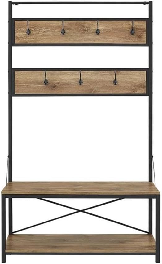 Walker Edison August Modern Farmhouse X Back Hall Tree with Bench, 72 Inch, Barnwood