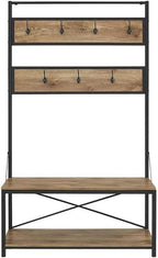Walker Edison August Modern Farmhouse X Back Hall Tree with Bench, 72 Inch, Barnwood