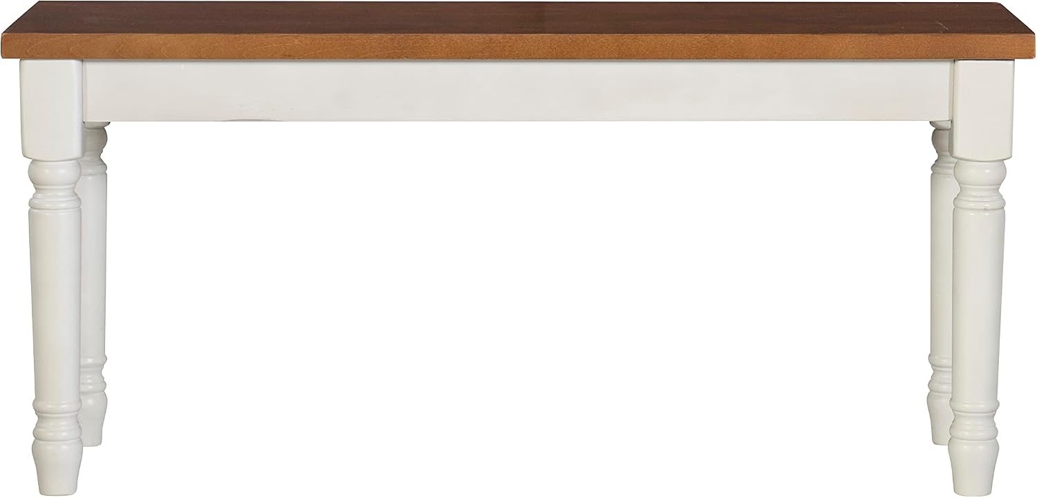 Willow White Backless Dining Bench with Honey Brown Wood Top by Powell