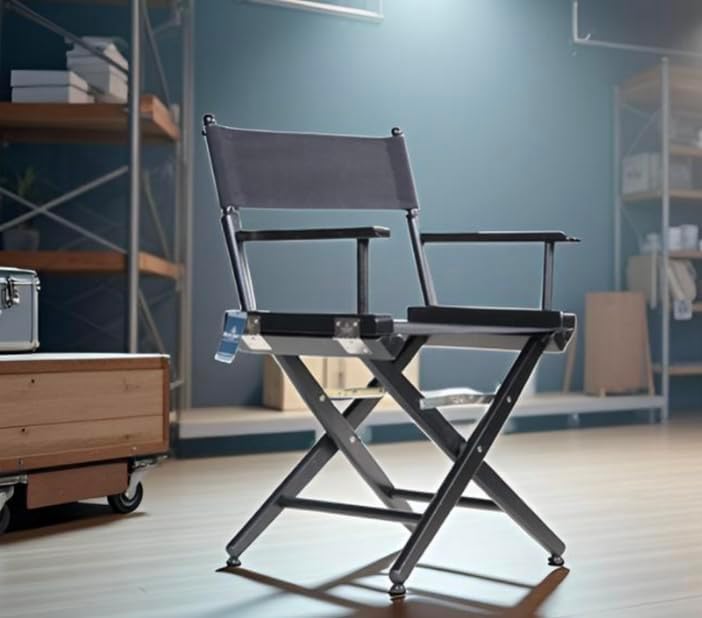 Filmcraft Tall Black Director’s Chair – Professional Folding Makeup Artist Chair with Canvas Seat & Back – Hollywood Film Set, Photography Studio & Hair Stylist Director Chair Black Canvas