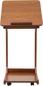 Mobile C-Shaped End Table,C Shaped Table for Couch with Concealed Storage Compartment,C Table with Lockable Wheels,55.12Lbs Load Adjustable Desktop Wooden Couch Table for Living Room,Bedroom (Walnut)