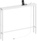 ELYKEN 5.9" Narrow Console Sofa Table with Power Outlets, Total 39.4” Long Behind Couch Table with Charge Station and 4.9’ Extension Cord for Living Room, 5.9" D x 39.4”W x 29.5”H, White