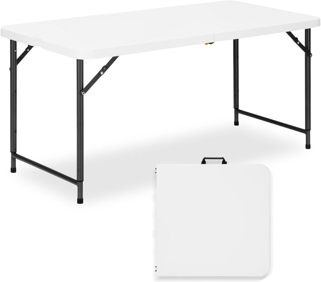 4ft Folding Table with Adjustable Height, 3-Level Foldable Table with HDPE Top & Steel Legs, Portable 4 Foot Folding Table for Picnic, Party, Craft, Indoor Outdoor Use, White