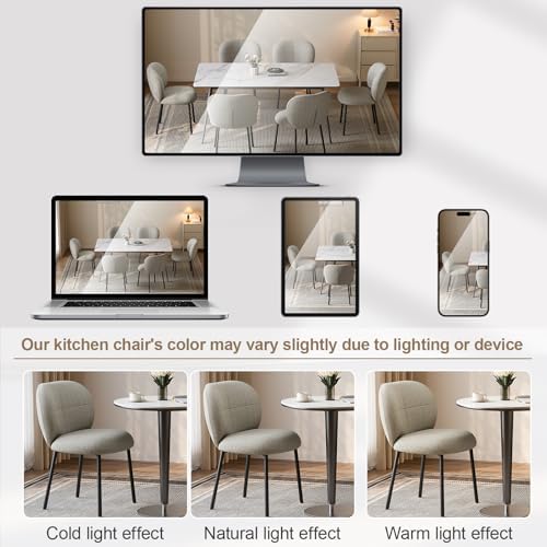 Modern Upholstered Dining Chairs, Linen Fabric Dining Chairs with Padded Seat & Back, Sturdy Metal Legs, Armless Kitchen Accent Chairs, 350 lbs Weight Capacity