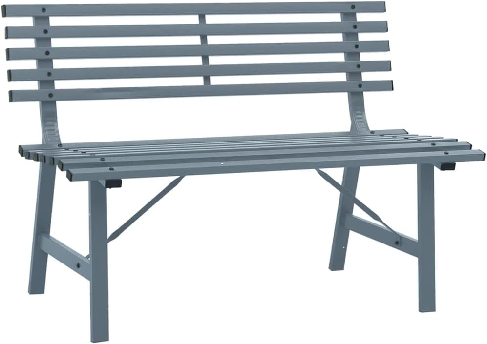 Outdoor Garden Bench, 2-Seater Metal Patio Seat with Vintage Design, Heavy-Duty Powder-Coated Steel Bench for Backyard, Balcony, Park, Grey
