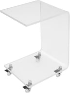 C-Shaped Side Table, Clear Acrylic Mobile End Table, 22 Inch Tall Snack Table with Wheels for Living Room, Study Room, Bedroom