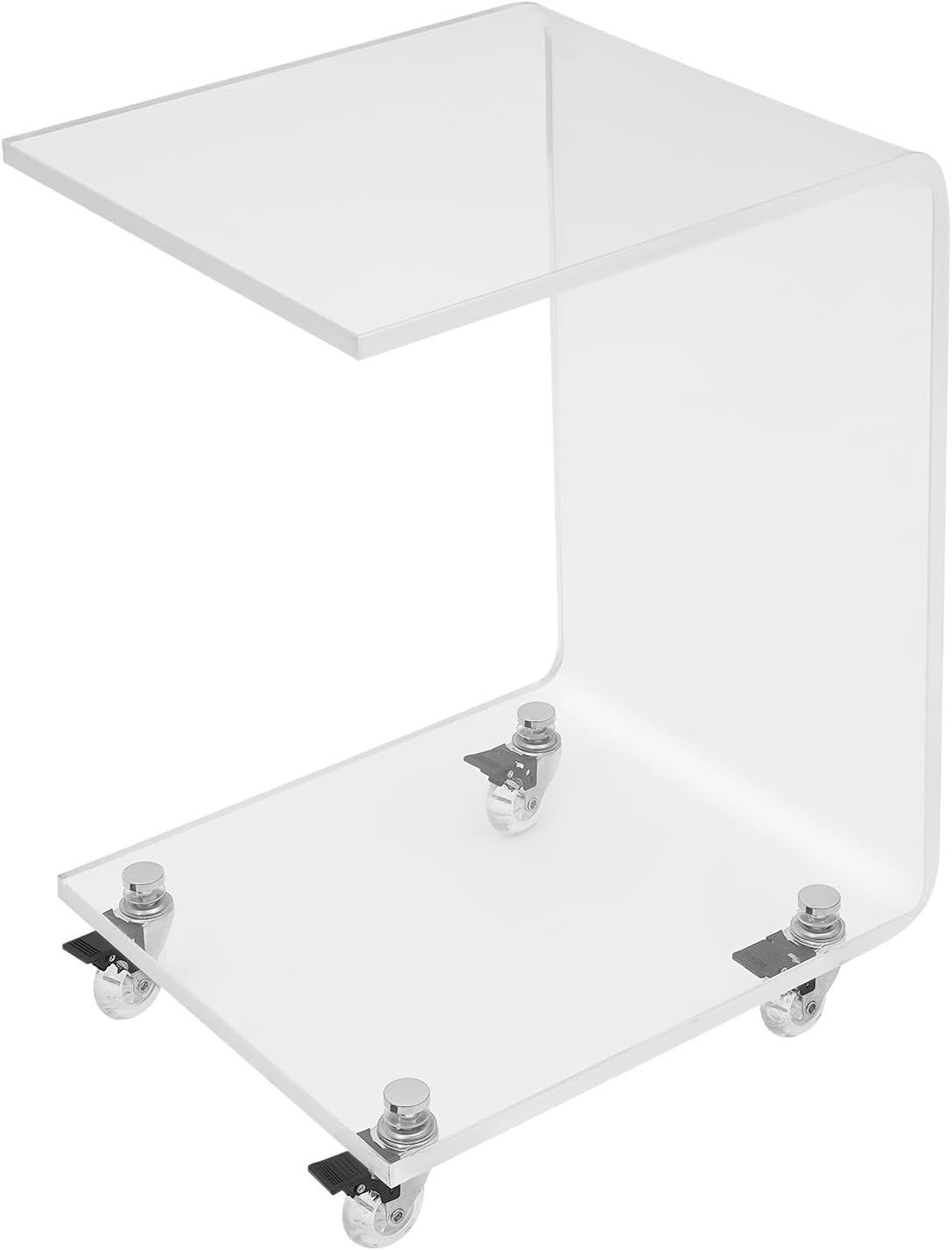 C-Shaped Side Table, Clear Acrylic Mobile End Table, 22 Inch Tall Snack Table with Wheels for Living Room, Study Room, Bedroom