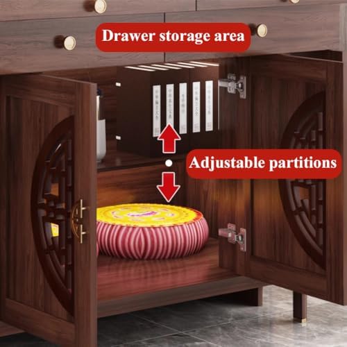 Personal Shrine Altar Table with Storage, Buddha Niche Chinese Cabinet, Pooja Mandir Cabinet for Incense & Offerings (Light Brown, 126cm/49.6in)