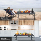 Folding Table 4FT, Portable Heavy Duty Plastic Folding Table with Handle, Waterproof, Easy to Clean, Adjustable Height, Anti-Slip Feet, 300LBS Capacity, Foldable for Indoor Outdoor Use(Black)