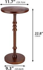 Round Side Table for Small Spaces, Drink Table with Oak Wood Pedestal Base, Modern Accent End Table or Nightstand for Living Room, Bedroom, Office, and Corners, Tool-Free Assembly, Brown
