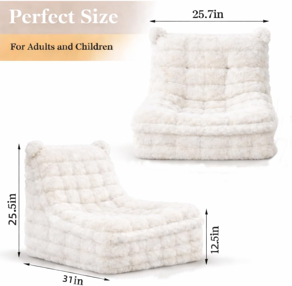 Bean Bag Chairs with Filler Faux Fur Fireside Beanbags Lazy Sofa for Memory Foam BeanBag Chair Bean Bag Sofa for Bedroom, Living Room, Office and Home (White)