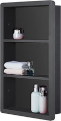 IDYLLOR Recessed Medicine Cabinet No Mirror - 14x24 Bathroom Storage Wall Cabinet with 2 Shelves, 304 Stainless Steel Shower Niche, Matte Black Waterproof for Bathroom, Toilet, Vanity