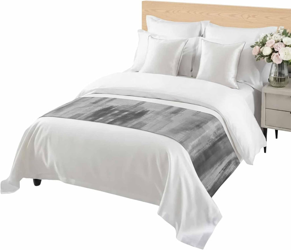 Grey Black Ombre Bed Runner Scarf Cal King Size, Vintage Shabby Gray Abstract Art Luxury Bed Throw Runners & Scarves for Twin Full Queen King Foot of Beds, Bedroom Decoration, 102"x20"