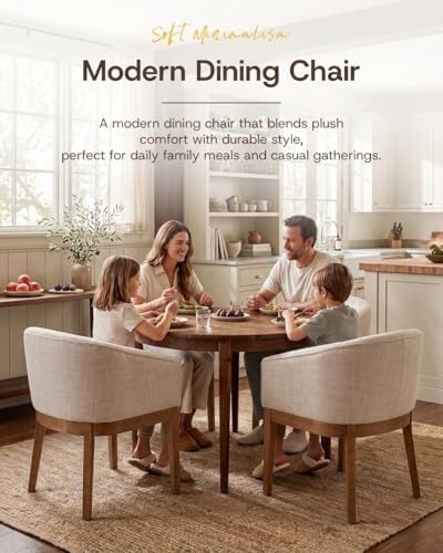 HNY Barrel Dining Chairs Set of 8, Mid Century Modern Upholstered Dining Chairs with Arms, Linen Kitchen & Dining Room Chairs, Solid Wood Frame Accent Chairs for Kitchen, Apartment, Beige