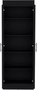 23.6" D*11.9" W*66.8" H Freestanding Kitchen Pantry with 4 Shelves, Double Door, Rectangular Storage Cabinet, Traditional, for Living Room, Dining Room, Black