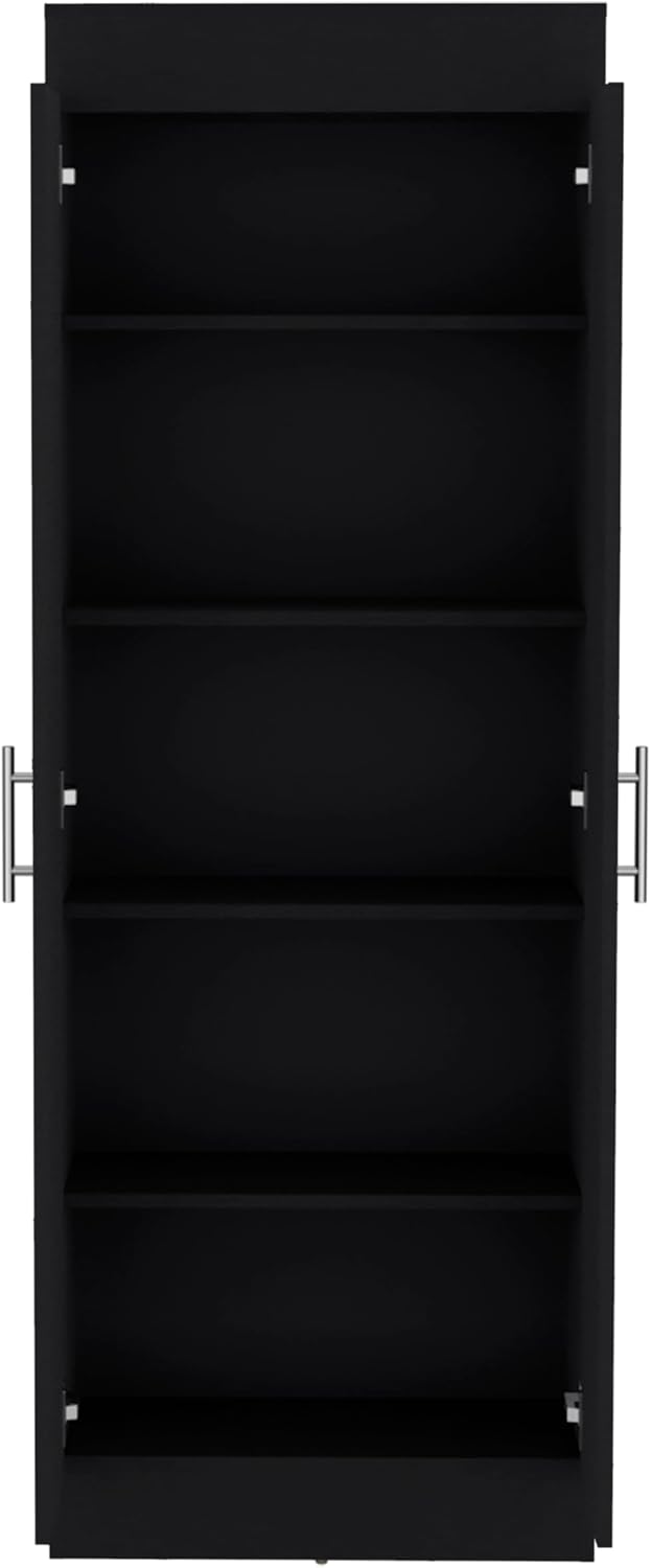 23.6" D*11.9" W*66.8" H Freestanding Kitchen Pantry with 4 Shelves, Double Door, Rectangular Storage Cabinet, Traditional, for Living Room, Dining Room, Black