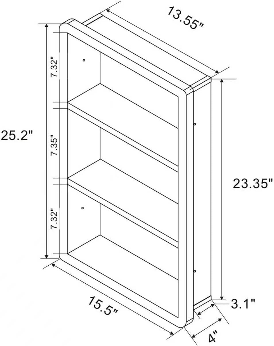IDYLLOR Recessed Medicine Cabinet No Mirror - 14x24 Bathroom Storage Wall Cabinet with 2 Shelves, 304 Stainless Steel Shower Niche, Matte Black Waterproof for Bathroom, Toilet, Vanity