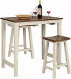 Giantex 3 Piece Pub Dining Set, Counter Height Pub Table with 2 Saddle Bar Stools, Tavern Collection Table Set for Living Room, Kitchen, Small Space (Brown & Milky White)