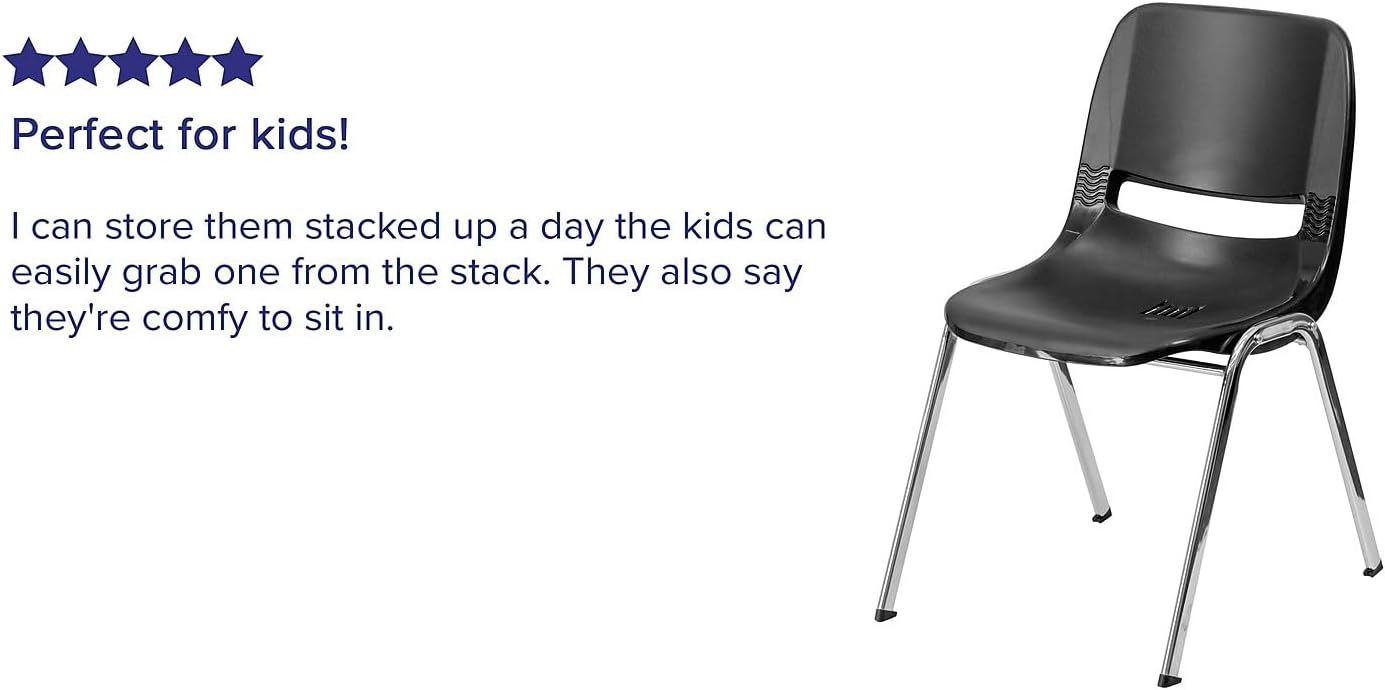 Flash Furniture 5 Pack HERCULES Series 880 lb. Capacity Black Ergonomic Shell Stack Chair with Chrome Frame and 18'' Seat Height
